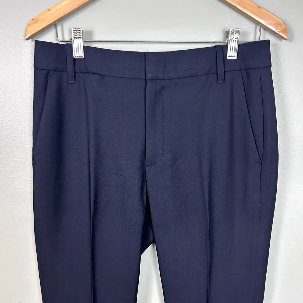 Vince Cuffed Coin Pocket Trousers Navy Blue Wool Straight Leg Work Pants size 4 - Picture 4 of 8